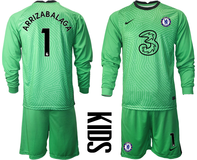 2021 Chelsea green goalkeeper long sleeve Youth #1 soccer jerseys